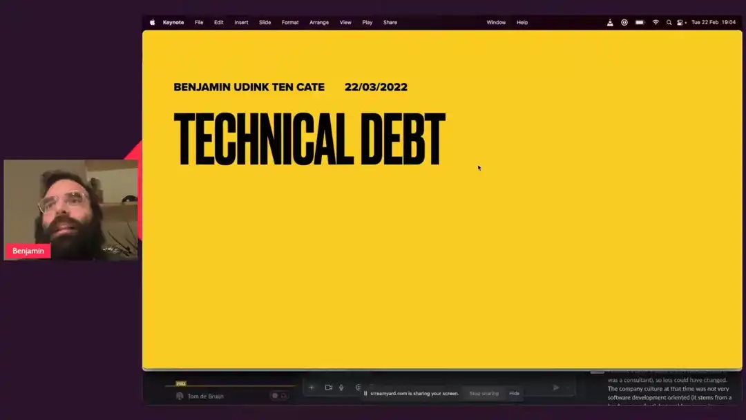 talk by Benjamin Udink ten Cate: Let's talk about technical debt