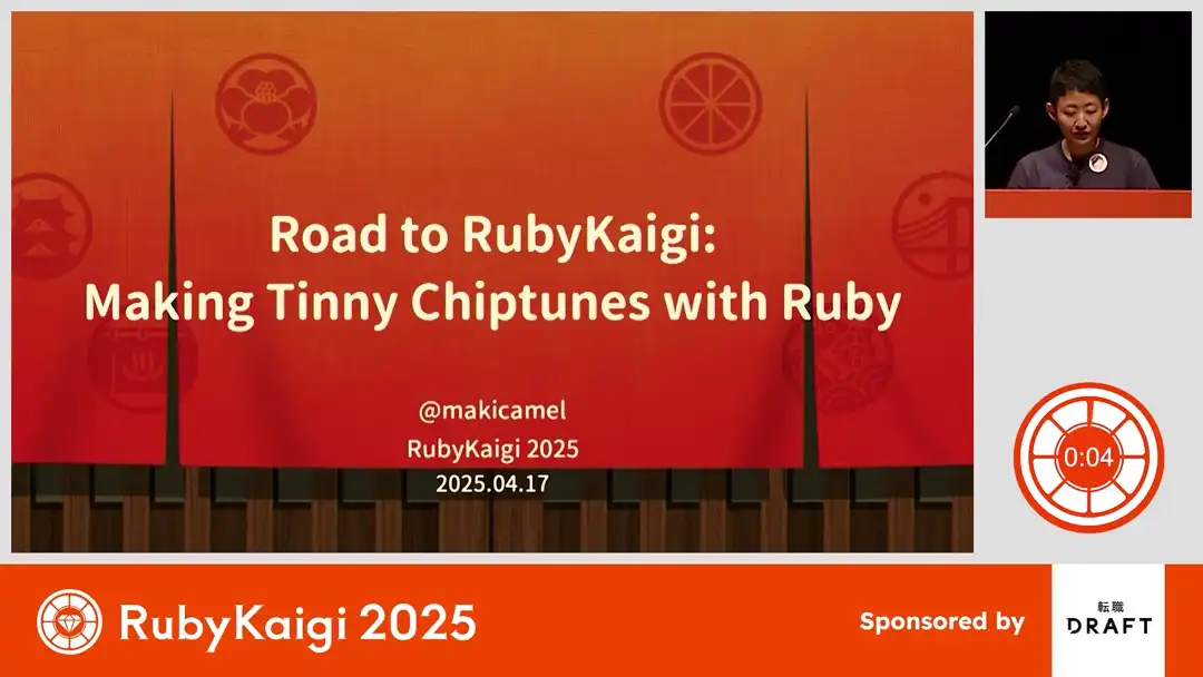 talk by makicamel: Lightning Talk: Road to RubyKaigi: Making Tinny Chiptunes with Ruby